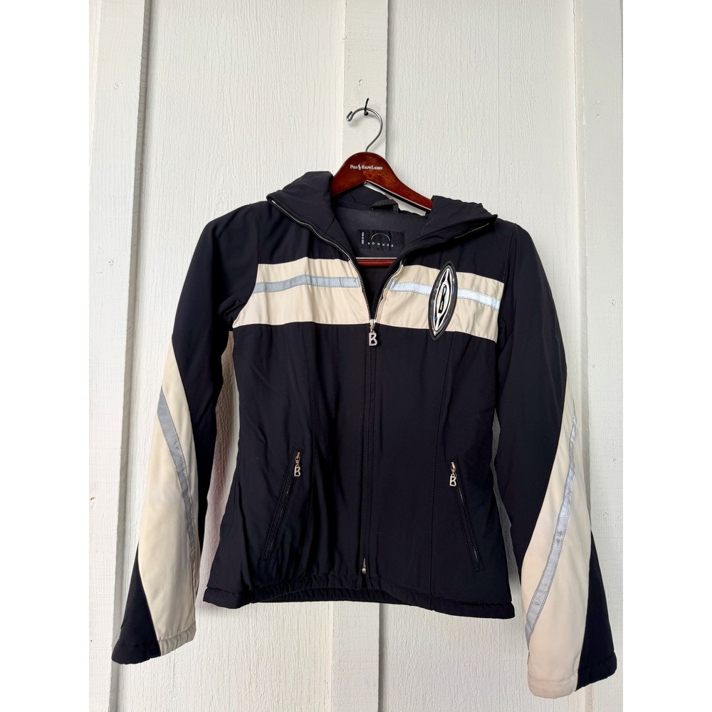 Bogner Sport Womens Ski Jacket Black Cream Reflective Full Zip sz 8 Made in USA
